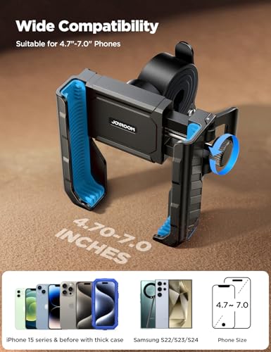 Image of JOYROOM Motorcycle Bike Phone Holder Mount - [Not Block Camera] Bicycle Phone Holder Handlebar Cell Phone Clamp - [Silicone Wrapped] Scooter Phone Holder for iPhone Samsung 4.7''-7'' Smartphones, Blue