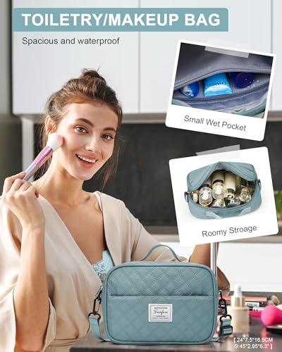 Image of Gym Duffle Bag for Women with Shoe Compartment Waterproof Travel Tote Bags Personal Item Carry On Weekender Overnight Bags with Toiletry Bag Swimming Yoga Bags Hospital Holdalls Light Blue