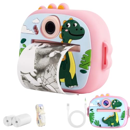 Image of PLUSPOINT Cute Cartoon Instant Print Camera for Kids, Dual Selfie Digital Camera with 1080P HD Videos Recoding, Instant Photo Printer Best Birthday Gift for Boys and Girls