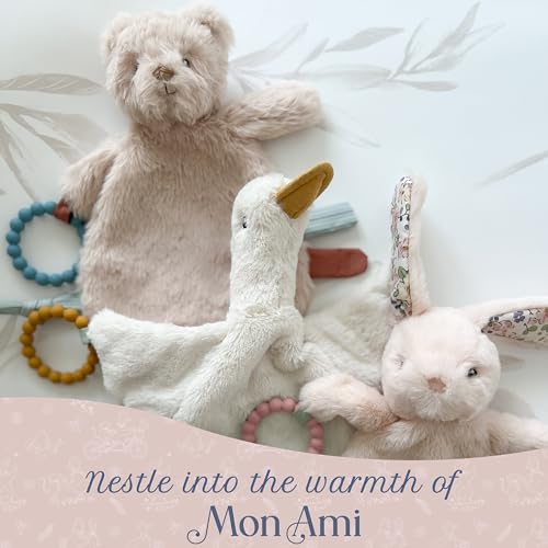 Image of MON AMI Baldwin Bear Security Blanket with Silicone Teether | 12-Inch Plush Lovey for Babies | Soothing Sensory Snuggle Toy | Perfect Newborn Essential for Birthdays & Baby Showers