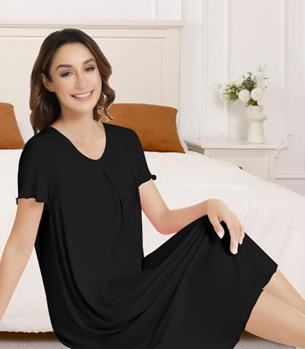 Image of NACHILA Women's Nightgowns-Viscose Made from Bamboo,Soft Nightshirt Short Sleeve Sleepwear Cooling Sleepshirts