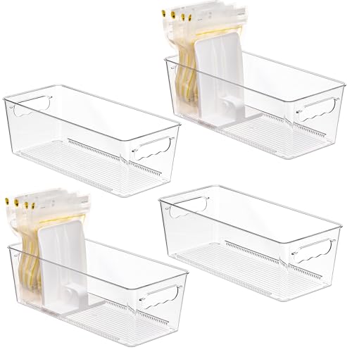 Vtopmart 4 Pack Breast Milk Storage Bags Container with Sliding Adjustable Dividers Flexibly Adjust Compartments for Breast Milk Storage Fridge and Freezer Organizer Bins
