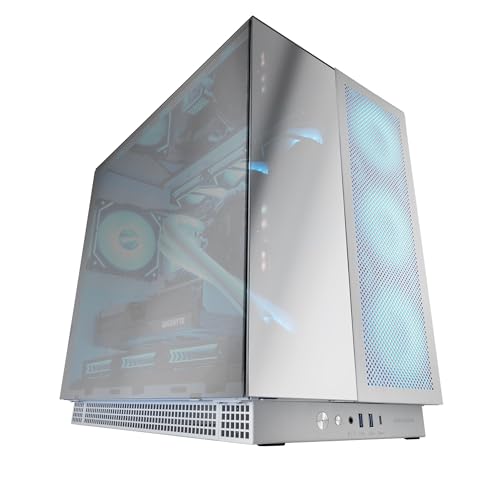 MARSGAMING MC-NOVA3, Caja Gaming Custom XXL E-ATX, Tripe Cristal Cromado Continuo Sin Marco, Soporte Completo Refrigeración Líquida, Aluminio Aeroespacial 2mm, Torre PC con Doble Cámara, USB-C, Blanco