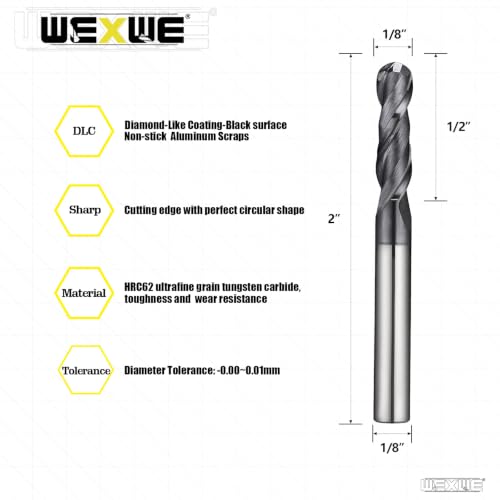 Image of Tools Tapered Reach Carbide Ball End Mill, Long Reach and Stub Flute. MAH Coating, Special Designed for deep Cavity profiling, CNC Cutting Tools, 2 Flute,3 /8 inch Shank,Inch Size (.375(1 /4) inch, 2pcs)