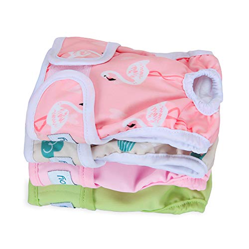 Teamoy Female Dog Diapers for Heat 4-Pack, Reusable Dog Period Diaper Wraps for Incontinence, Training & Housebreaking,XS