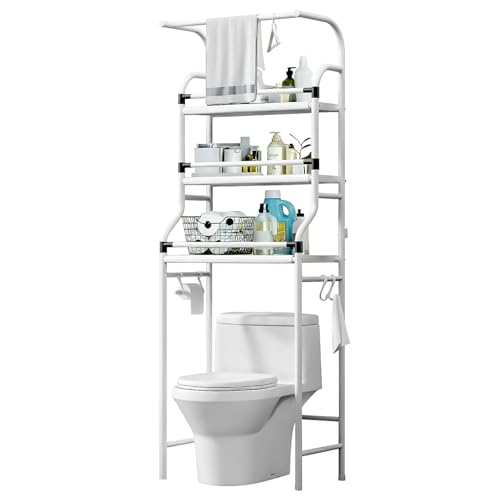 Estante Baño sobre Inodoro, Estante Baño De 3 Niveles, Barandilla Desmontable, Repisa de Acero Inoxidable, Estanterías de Almacenamiento adecuadas para Balcones y lavaderos
