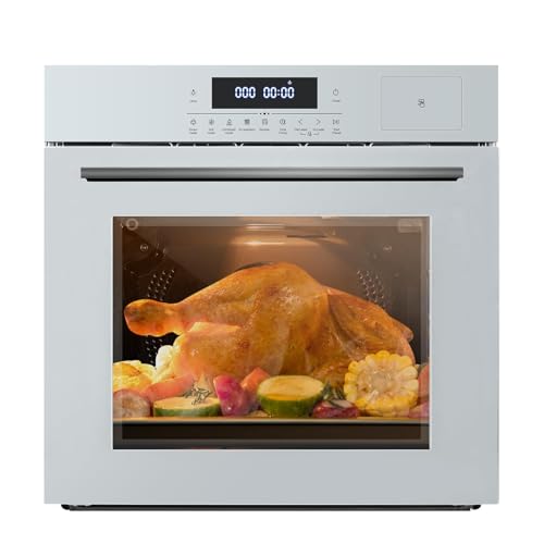 24" Single Wall Oven, 3000W/240V Stainless Steel Built-In Electric Ovens With Touch Control Include 8 Cooking Functions & 108 Automatic Recipes, Convection Wall Oven for Kitchen, Sliver