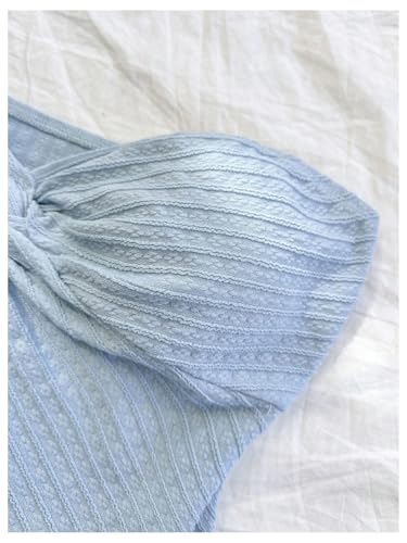 SHENHE Girl's Twist Front Split Textured Crop Tube Strapless Sleeveless Going Out Bandeau Top4