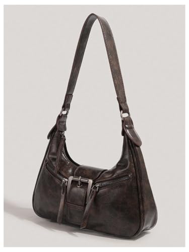 Verdusa Women's Hobo PU Leather Clutch Shoulder Bags Buckle Zipper Vintage Handbags3