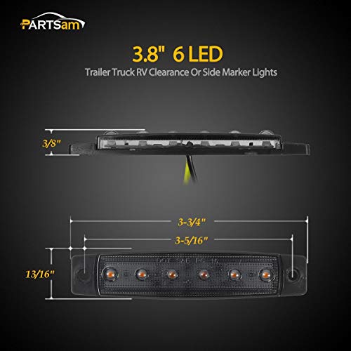 Image of Partsam 10Pcs 3.8 inch Smoked Thin line Trailer Led Side Marker Clearance Lights, 6 LED Surface Mount Amber /Red marker lights for Utility Trailer Truck RV