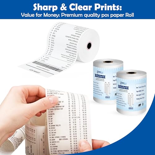 Image of MOREBLUE 79mm x 15m Pack of 20 POS White Thermal Paper Rolls, Smooth Print Billing Paper for POS Printer, Credit Card Machine & Petrol Pump Receipts