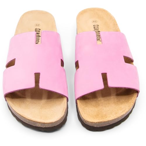 Image of Sandgrens Handmade Unisex Cork Slides | European Top Grain Leather Sandals with Soft Suede Footbed and EVA Rubber Sole | Avila