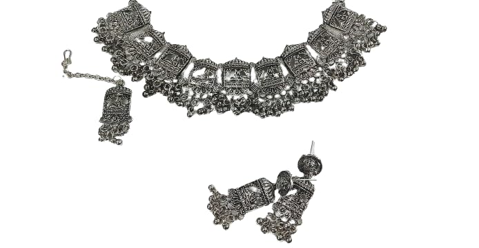 Gauracia Oxidised Silver Platinum Womens Jewellery Set - Necklace, Earrings (B0DBLYZDL7) Amazon Price History, Amazon Price Tracker