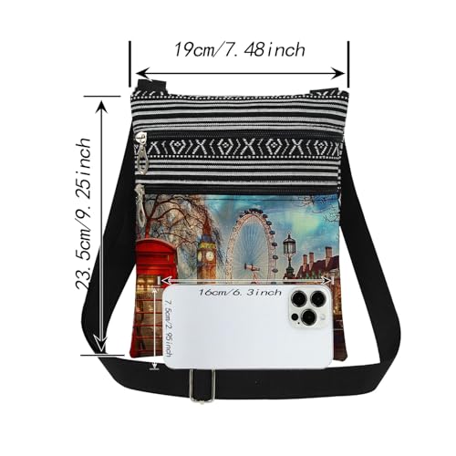 London Souvenir Adjustable Shoulder Strap Crossbody Bag Big Ben and Red Phone Box Print Messenger Bag for Travel Lovers Special British Gift for Women's Christmas or Birthday Present​​2