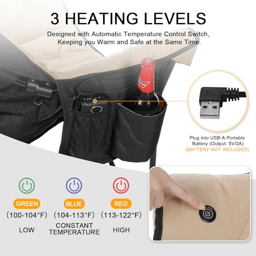 REALEAD Heated Camping Chair Oversized | Heated Folding Chairs for Outdoor Sports with Fully Thick Padded | Heating Camp Chair for Adults Heavy Duty | Support 350lbs | Battery NOT Included
