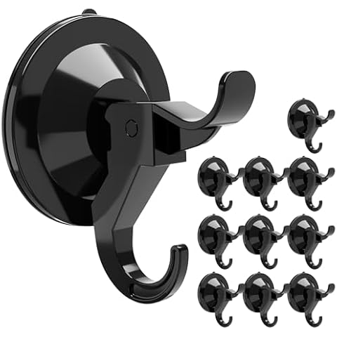 ANDGOO Suction Cup Hooks, 10 Pack Strong Vacuum Suction Cup for Shower Removable Wall Suction Cup Hangers for Bathroom, Kitchen Suction Holder for Window Glass, Door (Black) Cover