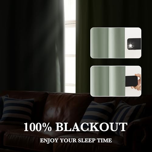 Image of RYB HOME 100% Blackout Short Curtains for Small Window, Thermal Insulated Noise Reducing Back Tab Curtains for Nursery Bathroom Basement, 42 inches Wide by 30 inches Long, Sage Green