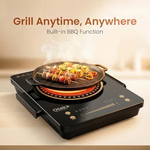 Image of OTEK Cook Xpert 2200W Infrared Cooktop | 8 Preset Modes | Touch Control with LED Display | Works with All Cookware | Crystal Glass | Portable Electric Stove
