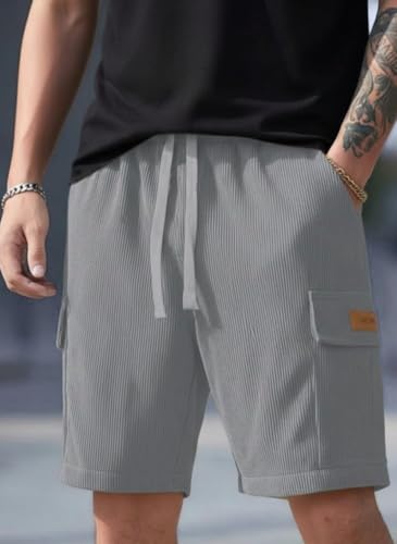 Image of SMOWKLY Authentics Classic Men's Polycotton Ribbed Cargo Stretch Shorts |Half Pant with Drawstring & 4 Pockets | Lightweight & Quick Dry | Men Shorts Casual |Summer Shorts Pant for Men