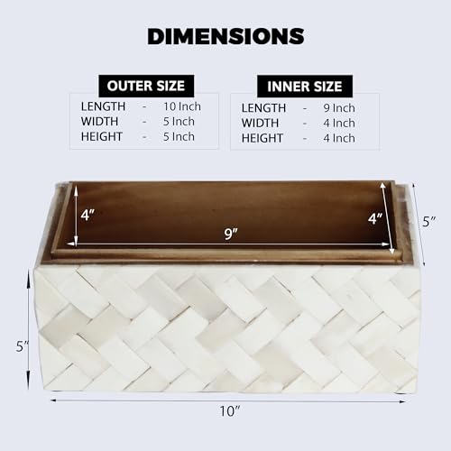 Image of Handicrafts Home Decorative Box - Handmade Jewelry Organizer Box with Lid - Keepsake Box for Home Decor, Jewelry, Accessories, Collectibles - Modern Wooden Storage Box - Braid, 10X5X5 inch