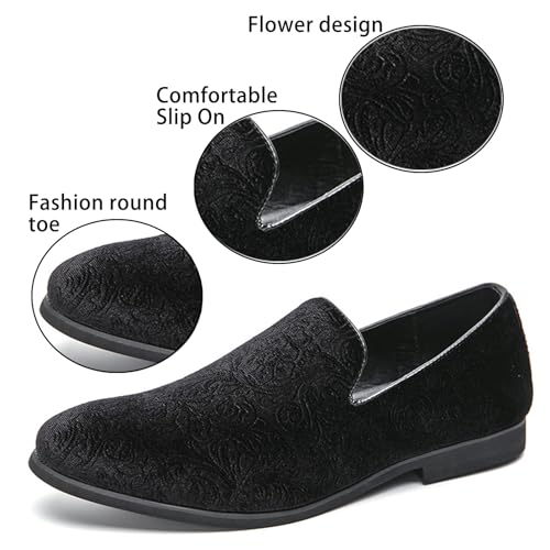 Men's Fashion Suede Flower Devise Dress Loafers Classic Pointed Toe Comfort Slip On Tuxedo Shoes for Wedding Evening Party4