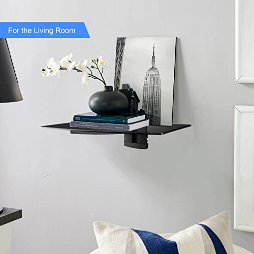 Image of suptek Glass Floating Shelves, TV Wall Mount with Shelf for DVD Player / PS4 / Cable Boxes /Game Consoles /Sky Box /TV Accessories, Media Shelf, Flat Black Wall Mount Bracket, 1 Tier Shelf, Black