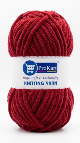 Image of ProKart Premium Blankie Wool, Plush & Cuddly, Chenille Yarn Supersoft Hand Knitting Wool Ball | caps, Throws, Home Furnishing, Scarves, Blankets (Maroon, 100gms x 1 Pack)