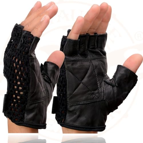 Image of Milwaukee Leather SH198 Men's Black Flame Embroidered Fingerless Gloves with Gel Palm | Padded Comfort; Vibration Relief; Flame Embroidery