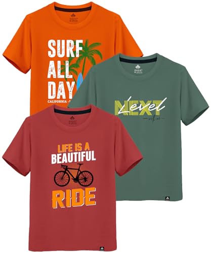 Image of RAAX Boys T Shirts Combo Pack of 3 | 100% Cotton Graphic Printed Half Sleeve Round Neck Tshirts for Kids Boys 2-16 Years | Regular Fit Casual