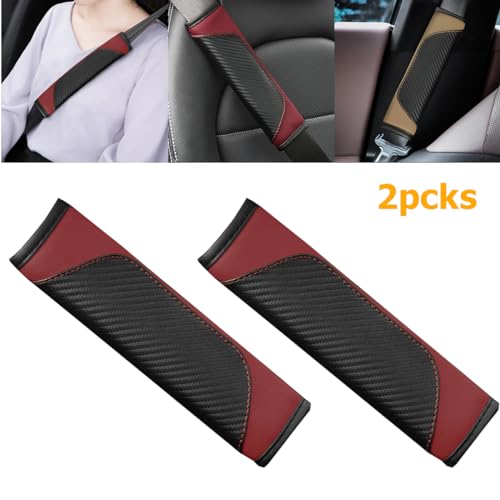 Image of Osilly 2PCS Car Seat Belt Cover, Carbon Fiber Seatbelt Shoulder Protection, Soft Car Seat Belt Strap Cushion Protect Your Neck and Shoulder, Car Accessories Seat Belt Pad for Car Truck (Wine Red)