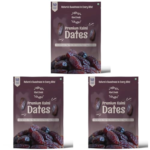 Image of Khari Foods Premium Kalmi Dates, High Fibre, Soft Dry Fruit Khajur /khajoor, Energy Health Snacks, No Added Sugar (Pack of 3)