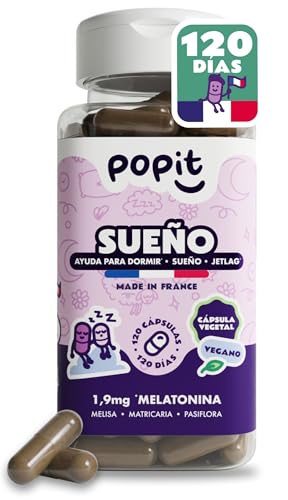POP IT 120 Cápsulas Melatonina Pura 1,9 mg con Pasiflora, Melisa y Camomila - Cura de 4 Meses - Sueño Melatonina Liberación Prolongada - Pastillas para Dormir Fuertes - Vegano y Sin Gluten