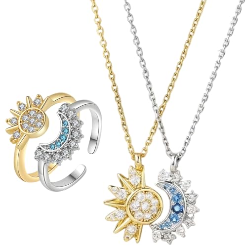 4 Pcs Friendship Necklace Set, Birthday Gifts for Best Friend with Moon Pendant and Sun Necklace, Matching Sun and Moon Necklace Set for Women and Gir