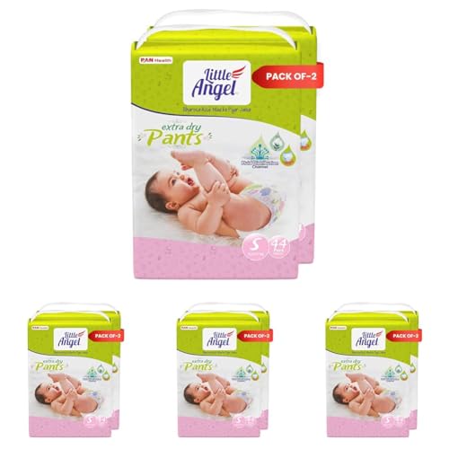 Image of Little Angel Extra Dry Baby Pants Diaper, Small (S) Size, 88 Count, Super Absorbent Core Up to 12 Hrs Protection & Wetness Indicator, Upto 7kg (44 count /pack, Pack of 8)