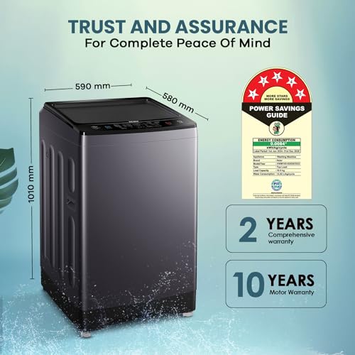 Image of Haier 10.5 Kg 5 star Fully Automatic Top Loading Washing Machine HWM105-826S6, Starry Silver, Oceanus Wave Drum,Near Zero Pressure, Toughened glass)