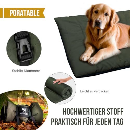 OneTigris Hundedecke 130 x 85cm Waschbares, Hundematte Komfort und Weiches Wasserdichtes Hundebett, Hundekissen für Reise Camping Outdoor - Olive Drab