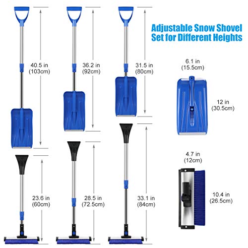 HONGNAL Extendable 4 in 1 Snow Removal Kit with Auto Emergency Snow Shovel,Ice Scraper,Snow Brush,Squeegee for Car, Snowmobiles,ATV –Winter Survival Gear for Camping -Detachable Multifunctional