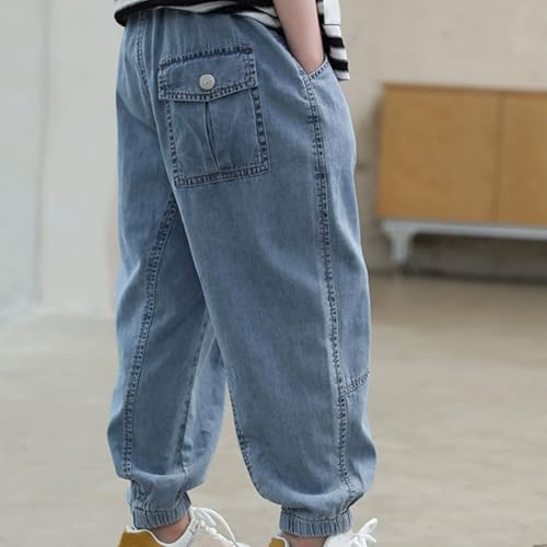 Boys Jeans Baggy Loose Harem Pants Streetwear Elastic Waist Denim Pants with Pockets4