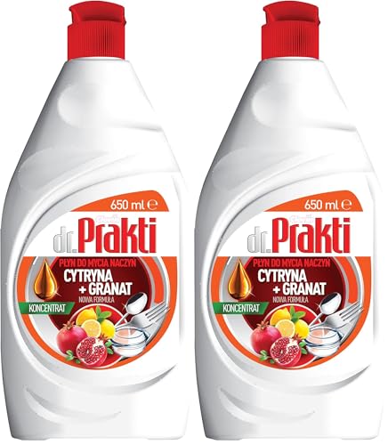 dr.Prakti Liquide Vaisselle Mains Citron + Grenade, n'irrite pas la peau, concentré et efficace, 650 ml (Lot de 2)