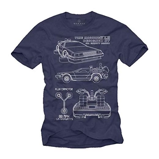 Camisetas Frikis Hombre - Regreso al Futuro - T-Shirt Delorean Big Bang Theory Azul M