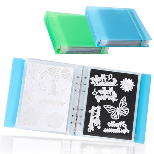 Image of UNIMEIX 24 Pcs Magnetic Sheets for Die Storage with Blue and Green Binder Covers, Stamp and Die Storage Pockets Storage for Card Making Supplies(0.8 mm Thickness)