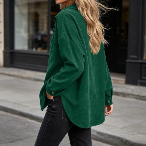 Women Lapel Corduroy Shacket Button Down Long Sleeve Oversized Jacket - image 3
