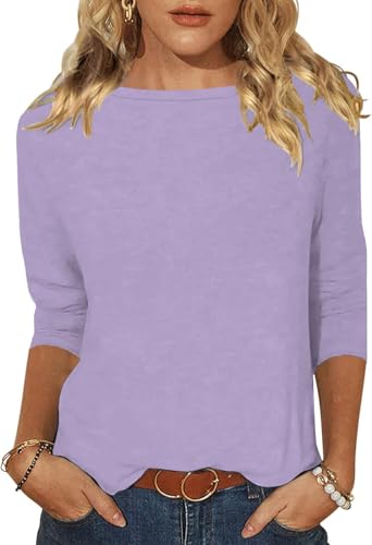 Minetom Tshirt Damen 3/4 Arm Shirt U-Boot Ausschnitt Leichte Pullover Tops Basic Oberteil Sommer Herbst