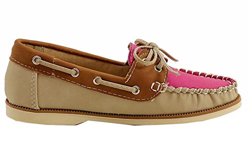 Girl's Fashion Slip On Tan/Pink Boat Shoes Sz:3