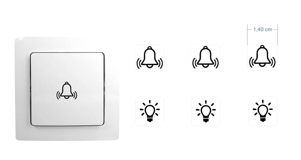 Lot Autocollants Interrupteur - 3 Cloches + 3 Symboles Lumière | 14mm | Adhésif Transparent