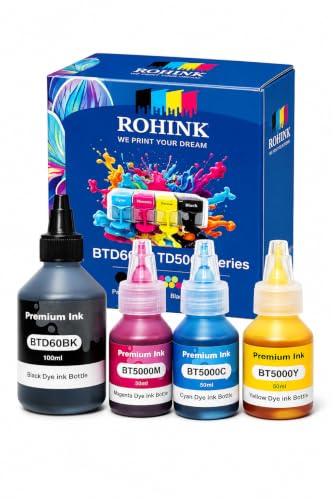 Image of ROHINK Premium Refill Ink Bottles for Brother Printers, T220, T300, T310, T420, T500, T520, T820, T920, T510, T910, T710, T4500W, T800W, T710W (100ml BLK, 50ml C Y M)