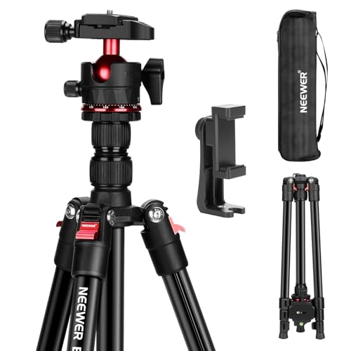 Image of NEEWER Basics Travel Tripod for Camera, 72 inch Compact Lightweight Portable DSLR Stand, Ball Head, Arca Type QR Plate, Cell Phone Holder Compatible with iPhone Video Recording, Max Load 13.2 lbs, TP14