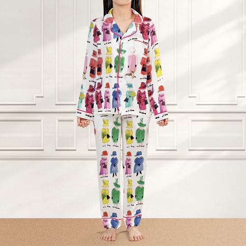 Queen Elizabeth II Rainbow Silk Long Sleeve Pajama Set, Queen Elizabeth Gift Souvenir Gift 2 Pieces Pajamas3