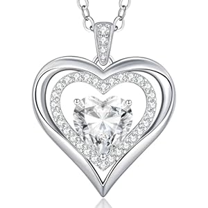 CDE Necklaces for Women Birthstone Jewellery, Love Heart Pendant 925 Sterling Silver Jewellery Gifts for Mum Her Wife Girlfriend Anniversary Birthday Mothers Day Christmas Valentine’s Day