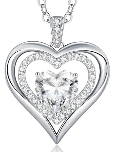 CDE Necklaces for Women Birthstone Jewellery, Love Heart Pendant 925 Sterling Silver Jewellery Gifts for Mum Her Wife Girlfriend Anniversary Birthday Mothers Day Christmas Valentine's Day